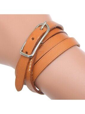 Hermes Hapi 1 Long Leather Brown Silver Bracelet